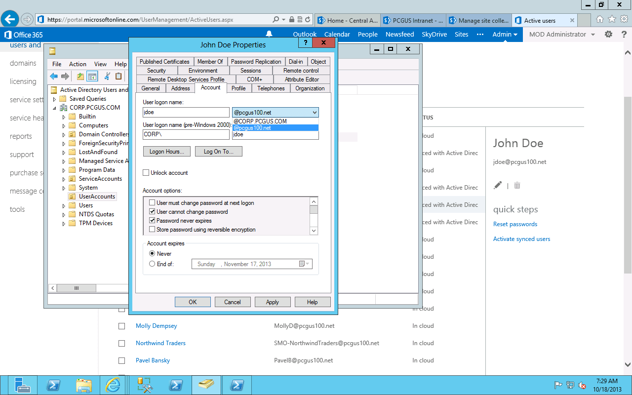 Mettre a jour l&rsquo;UPN d&rsquo;un utilisateur dans Office 365