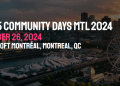 Image promotionnelle pour M365 Community Days MTL 2024, avec une vue panoramique de Montréal au crépuscule, mettant en évidence la grande roue et les bâtiments emblématiques de la ville.
