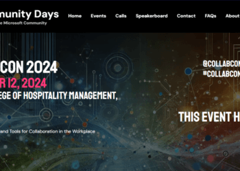 Bannière promotionnelle pour CollabCon 2024, tenue le 12 décembre 2024 au Rosen College of Hospitality Management à Orlando, Floride, avec un fond numérique abstrait.