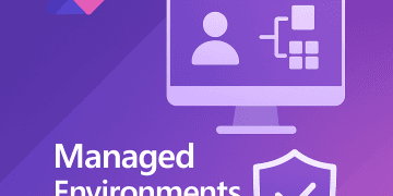 Illustration vectorielle montrant une interface utilisateur sur écran, un schéma de flux applicatif et un bouclier de sécurité, représentant les fonctionnalités clés des environnements gérés dans Microsoft Power Platform.