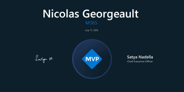 Certificat Microsoft MVP 2026 attribué à Nicolas Georgeault dans la catégorie M365 le 15 juillet 2026.